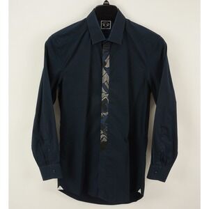 Kenzo Paris Mens 15 38 Blue Cotton Jersey Stretch Hidden Placket Button Up Shirt